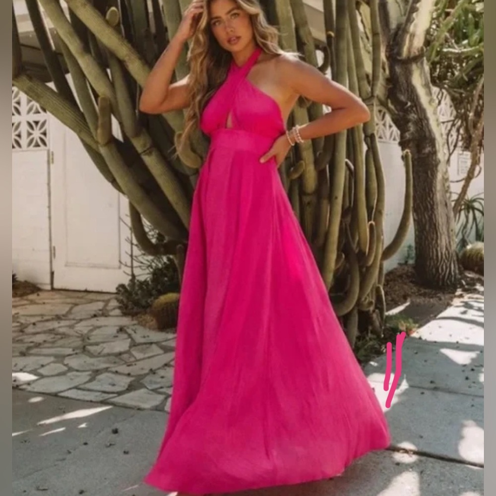 A. Peach VICI Vibrant Pink Fuschia Backless Dress - XS